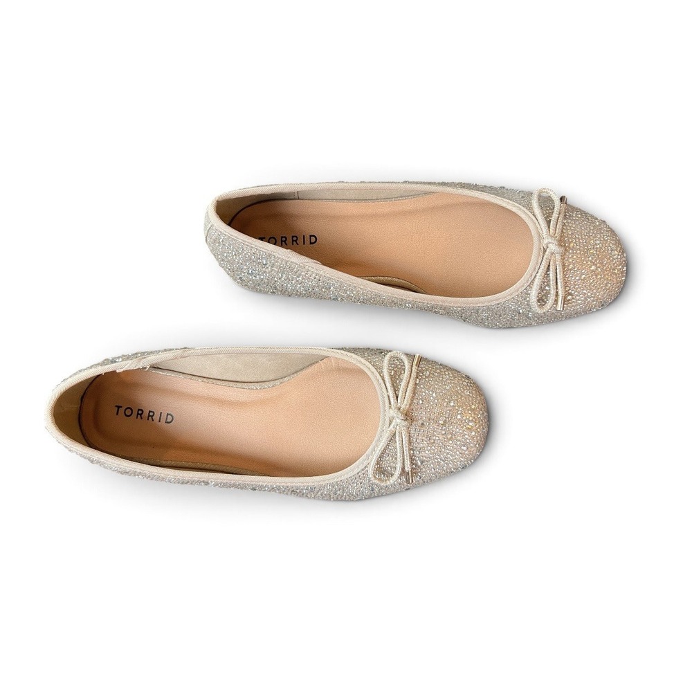 Torrid Rhinestone Ballet Flats Womens 10WW Extra Wide Sparkle Bow Dress Shoes